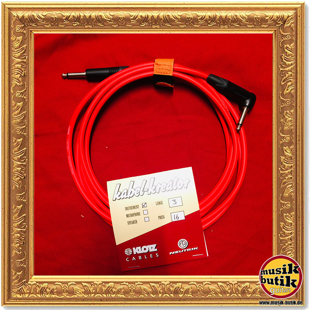 Klotz Instrumentenkabel AC-104 mit Neutrik-Steckern rot 3 Meter winkel / gerade