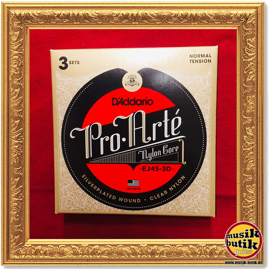 D'Addario EJ45-3D Pro-Arte für Klassikgitarre, Nylon, Normal Tension, 3 Sätze