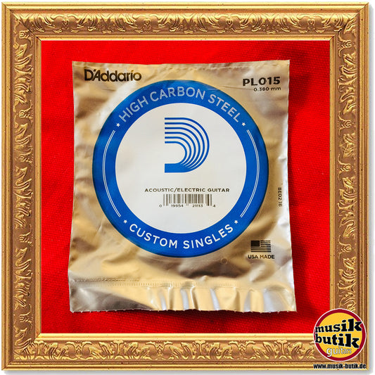D'Addario PL015 Einzelsaite für Gitarre, blanker Stahl, .015