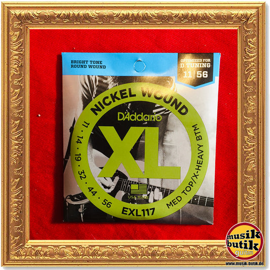 D'Addario EXL117 Saiten für E-Gitarre, mit Nickel umsponnen, Medium Top/Heavy Bottom, 11-56