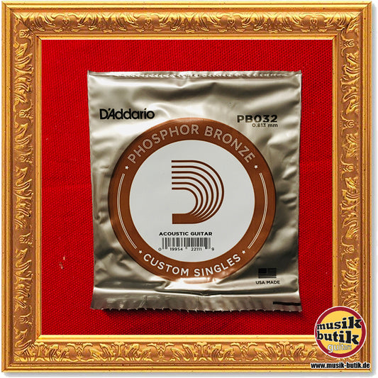 D'Addario PB032 Einzelsaite für Akustikgitarre, mit Phosphorbronze umsponnen, .032