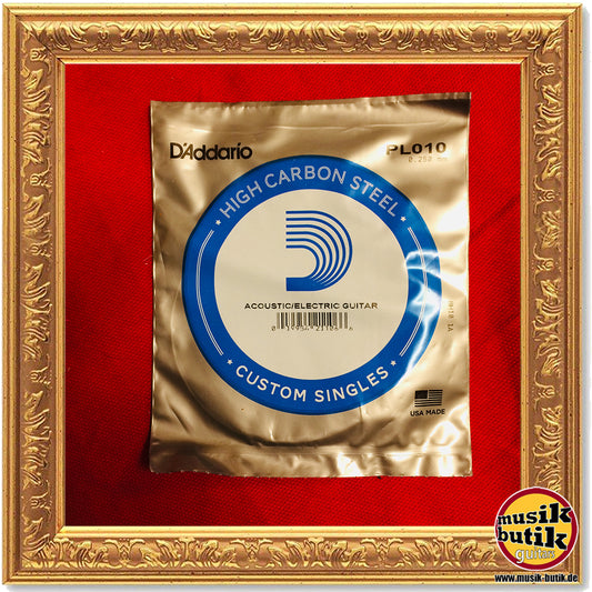 D'Addario PL010 Einzelsaite für Gitarre, blanker Stahl, .010