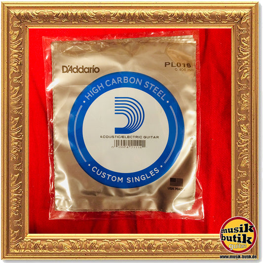 D'Addario PL016 Einzelsaite für Gitarre, blanker Stahl, .016