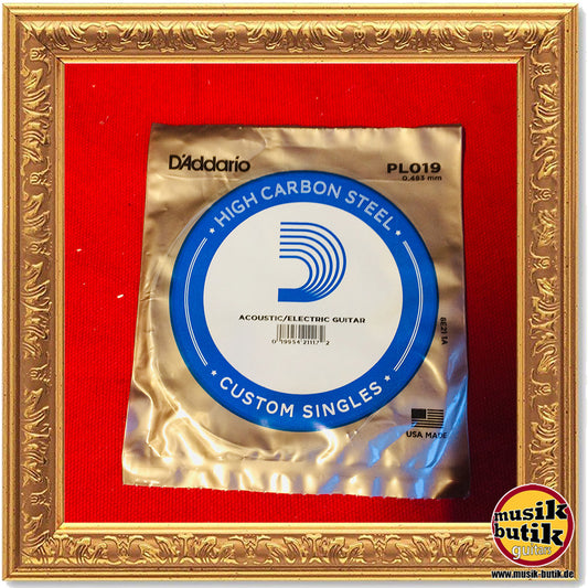 D'Addario PL019 Einzelsaite für Gitarre, blanker Stahl, .019